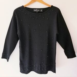 Carole Little Beaded Black Wool Blend Tunic Sweater P